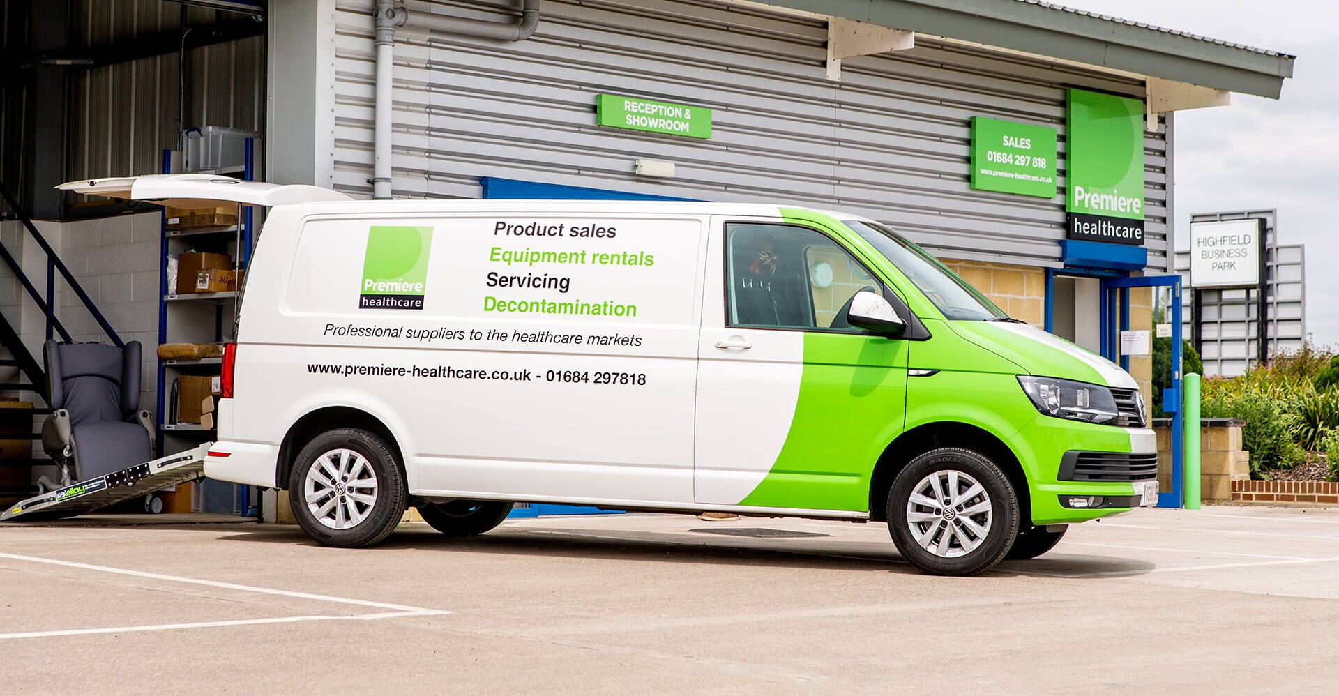 Premiere Rental Van. White and Lime Green.
