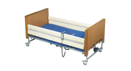 2 Bar Bumpers on Bed Frame, White Blue and Brown.