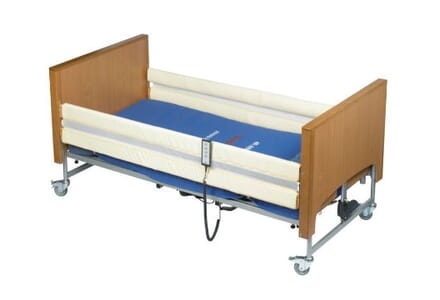 2 Bar Bumpers on Bed Frame, White Blue and Brown.