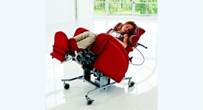 Kirton Duo Mini Chair with user reclined, Red.