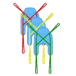 Pro-Loop Disposable Sling. Three examples with Red Yellow and Green Straps.