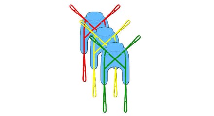 Pro-Loop Disposable Sling. Three examples with Red Yellow and Green Straps.