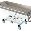 Elevated T1 shower trolley. Brown Plastic Bath, with White Adjustable Legs.