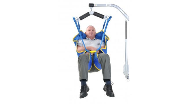 Cressy Bathing Sling with Man Sat in Facing Forward. 