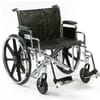 Heavy Duty Wheelchair. Metal Frame and Black Padding. Right Facing.