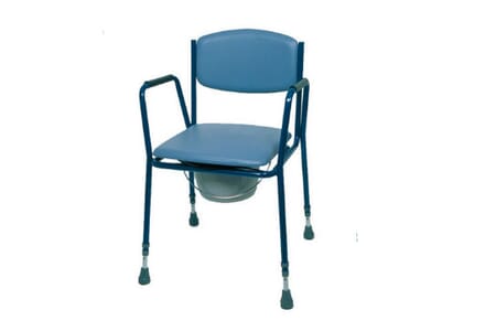 Height Adjustable Stacking Commode. Front Facing Blue Chair.