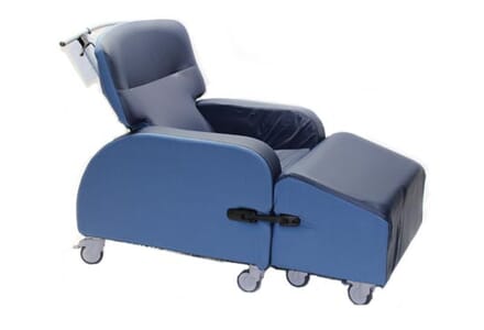 Kirton Omega Chair, Blue with Foot Rest Right Facing. 