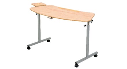 Over Armchair Table, Wooden Table with Grey Legs.