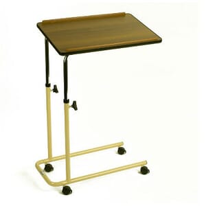 Overbed Table With Castors. Brown Table with Yellow Legs.