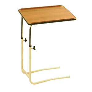 Overbed Table, Brown Table with White Legs.