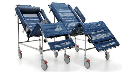 Standish Shower Cradle. Double Blue Right Facing.