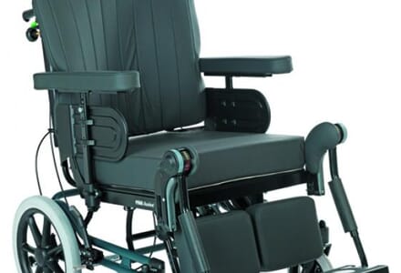 Rea Azalea Max Wheelchair Black Front View, Right Facing.